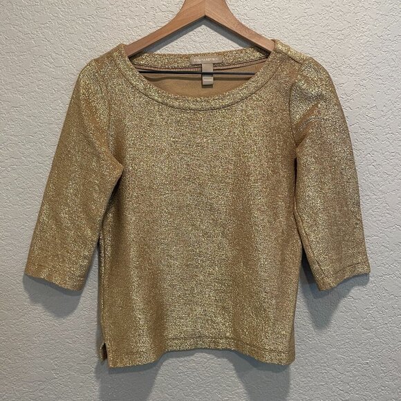Banana Republic 3/4 Sleeve Gold Metallic Pullover Small - Picture 2 of 5